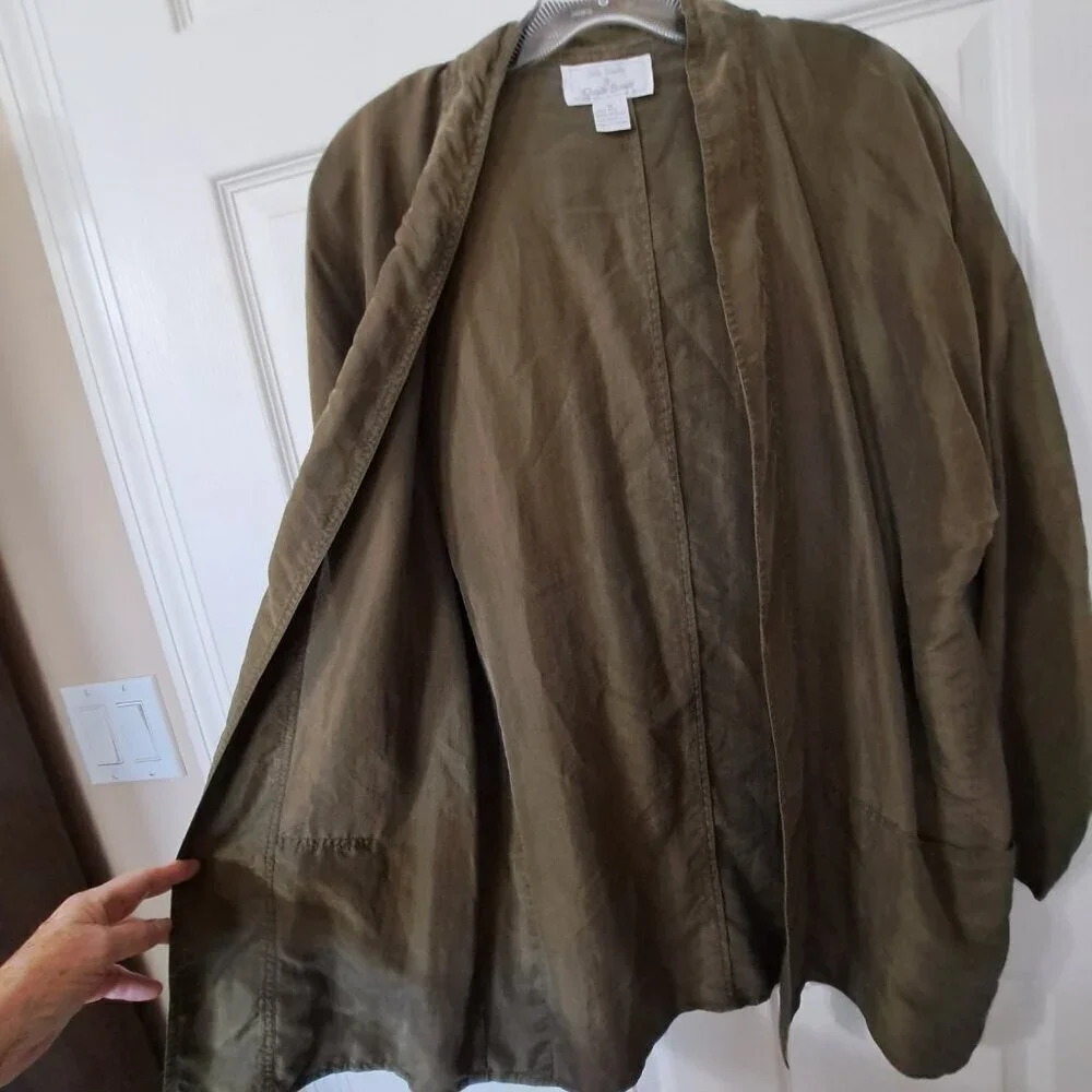 Silk Studio Claude Bennett 12 Olive Skirt Suit Open Jacket 100% Silk